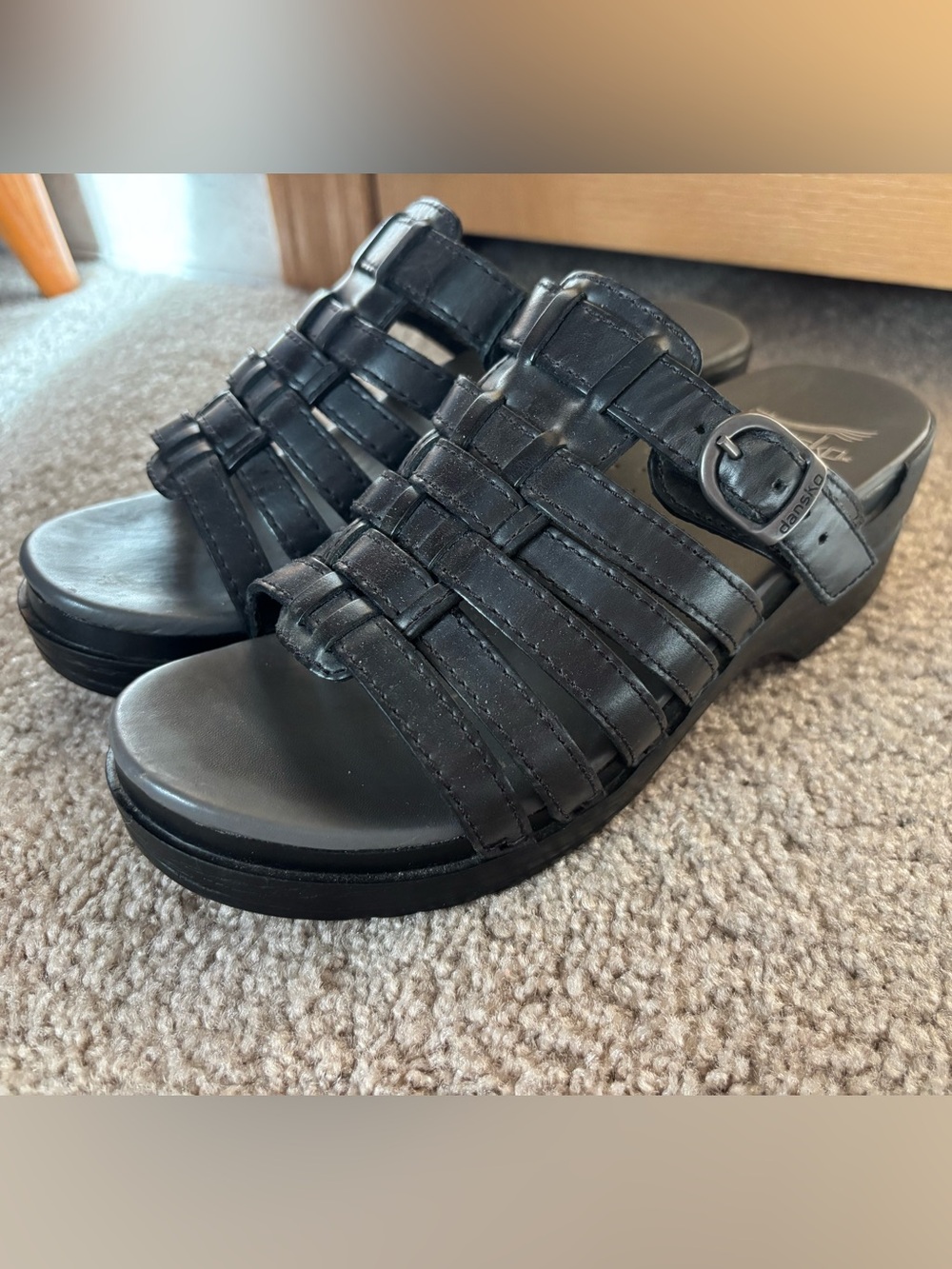 Dansko Black Marion Buckle Multi-Strap Slide Sandals